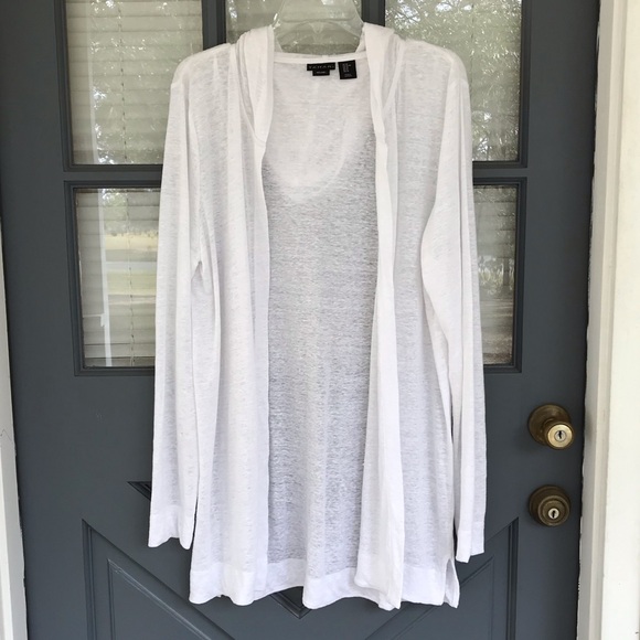 Tahari Jackets & Blazers - Tahari 100% Linen Ivory Open Front Topper Jacket with Hood Hoodie Size XL